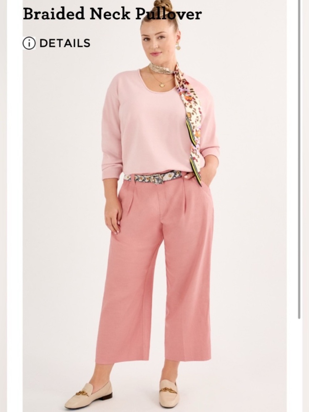 CAbi Braided Neck Pullover In Light Pink Style Number 6661
